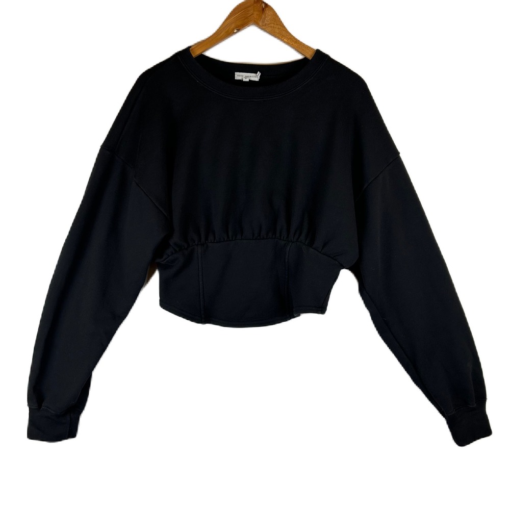 Good American‎ Black Corset Waist Cropped Sweatshirt Women Size 5